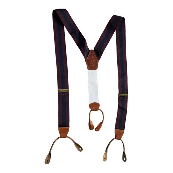 Brooks Brothers Maroon Navy Stripe Adjustable Suspenders Silk Leather England - Picture 9 of 9